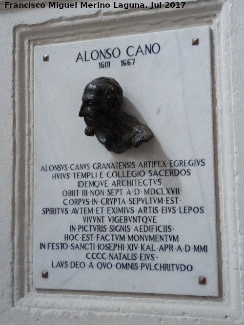 Catedral de Granada - Catedral de Granada. Placa de Alonso Cano