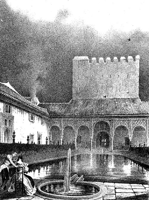 Alhambra. Patio de los Arrayanes - Alhambra. Patio de los Arrayanes. Patio de la Alberca. Dibujo de F. J. Parcerisa 1850