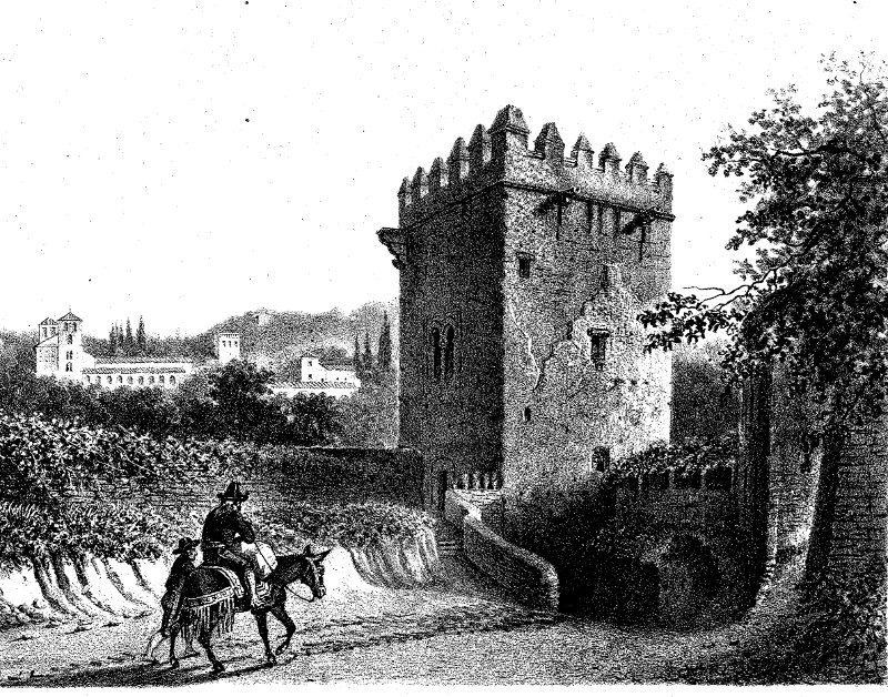 Alhambra. Torre de los Picos - Alhambra. Torre de los Picos. Dibujo de F. J. Parcerisa 1850