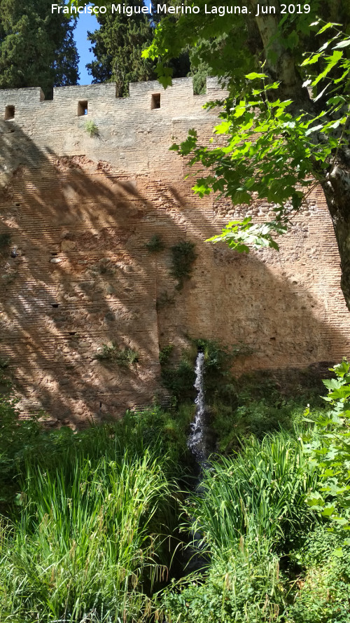 Alhambra. Torre de las Infantas - Alhambra. Torre de las Infantas. Desage en uno de su lienzo izquierdo extramuros