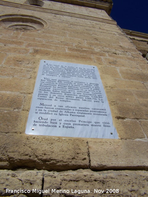 Iglesia de la Encarnacin - Iglesia de la Encarnacin. Lpida del terremoto