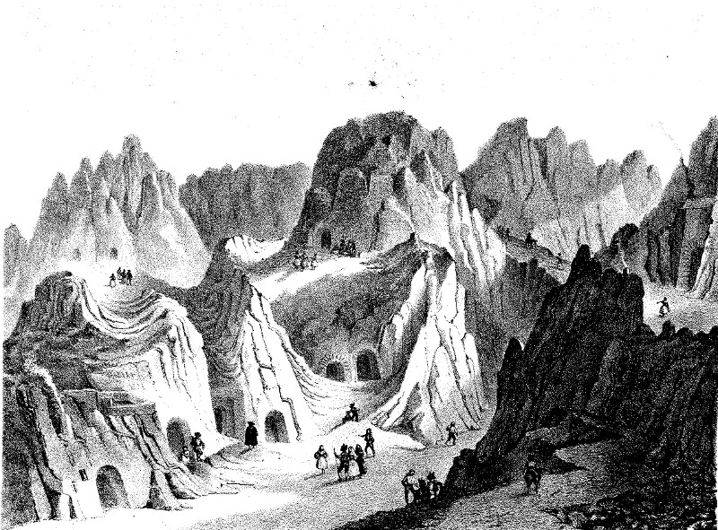 Cuevas - Cuevas. Barrio de Santiago. Dibujo de F. J. Parcerisa 1850