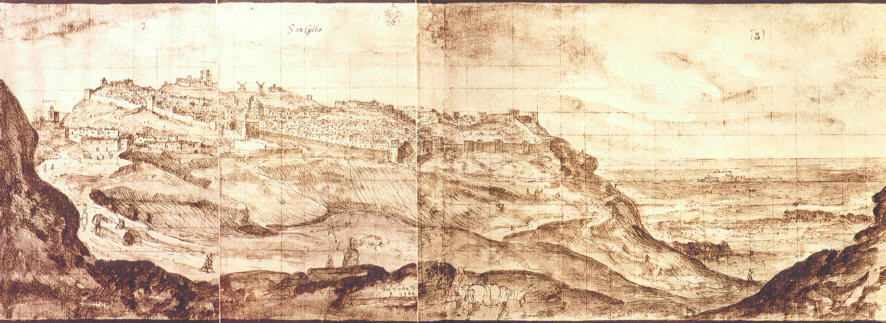 Historia de Chinchilla del Montearagn - Historia de Chinchilla del Montearagn. Con Albacete al fondo. Dibujo de Anton Van den Wyngaerde. Ao 1563.
