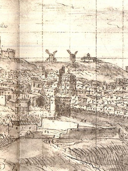 Ayuntamiento - Ayuntamiento. Dibujo de Anton Van den Wyngaerde. Ao 1563. Donde se aprecia la Puerta