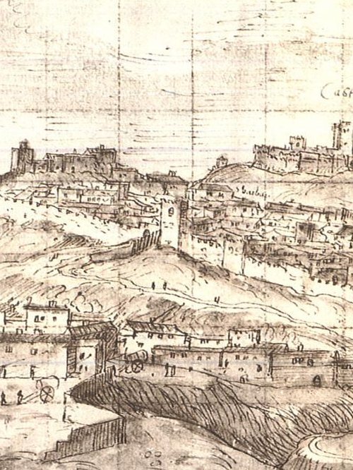 Puerta de Diablos y Tiradores - Puerta de Diablos y Tiradores. Dibujo de Anton Van den Wyngaerde. Ao 1563.