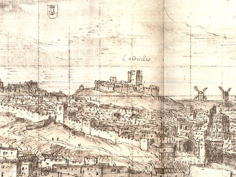 Castillo de Chinchilla de Montearagn - Castillo de Chinchilla de Montearagn. Dibujo de Anton Van den Wyngaerde. Ao 1563.