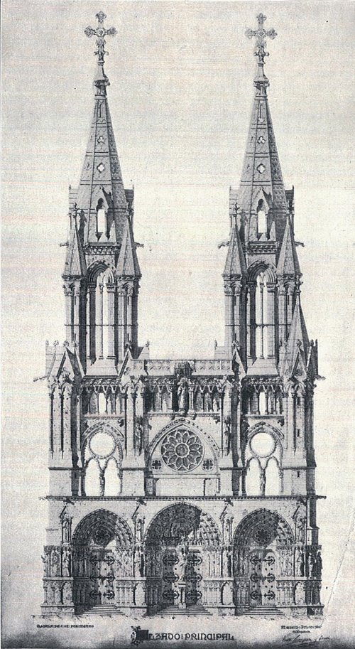 Catedral de Santa Mara y San Julin - Catedral de Santa Mara y San Julin. Plano antiguo de como hubiese quedado la portada