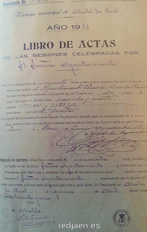 Historia de Alcal la Real - Historia de Alcal la Real. Libro de actas republicano de 1931