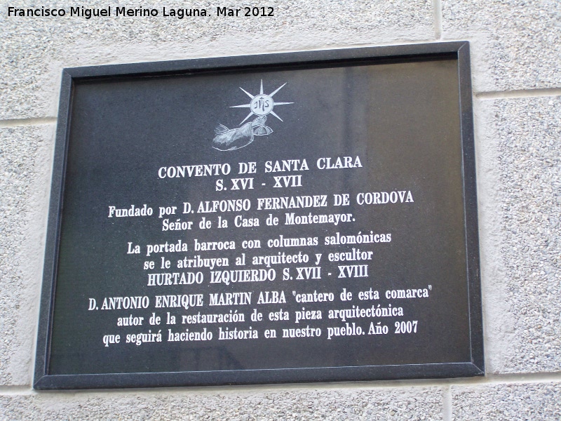Convento de Santa Clara - Convento de Santa Clara. Placa