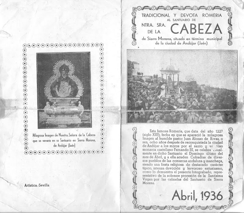 Romera de la Virgen de la Cabeza - Romera de la Virgen de la Cabeza. Folleto 1936