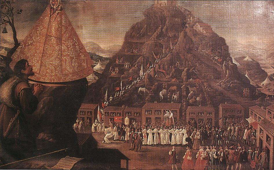 Santuario de la Virgen de la Cabeza - Santuario de la Virgen de la Cabeza. Virgen de la Cabeza y vista de la procesión siglo XVII