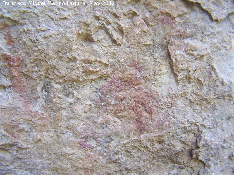 Pinturas rupestres de la Caada de la Corcuela - Pinturas rupestres de la Caada de la Corcuela. Manchas bajas con lneas finas de color rojo