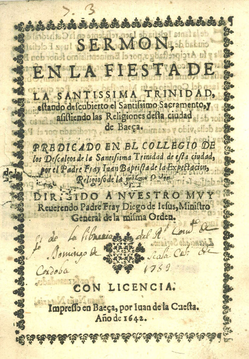 Historia de Baeza - Historia de Baeza. Sermn en la Santsima Trinidad 1642