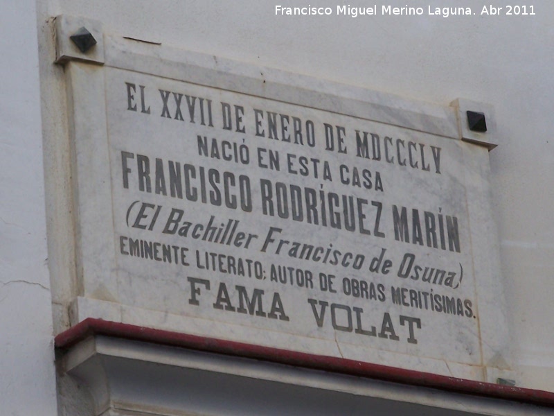 Casa natal de Francisco Rodrguez Marn - Casa natal de Francisco Rodrguez Marn. Placa