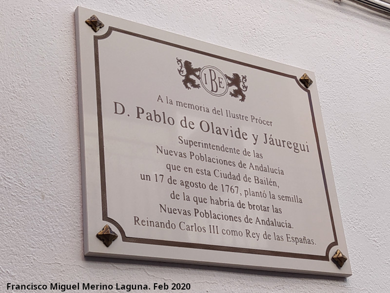Historia de Bail�n - Historia de Bail�n. Placa a Pablo de Olavide
