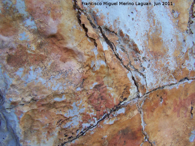 Pinturas rupestres de la Pea del Gorrin VII - Pinturas rupestres de la Pea del Gorrin VII. Manchas entre el zooformo primero y las manchas superiores