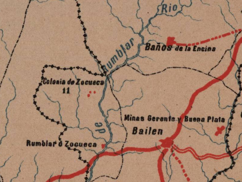 Historia de Baos de la Encina - Historia de Baos de la Encina. Mapa 1885