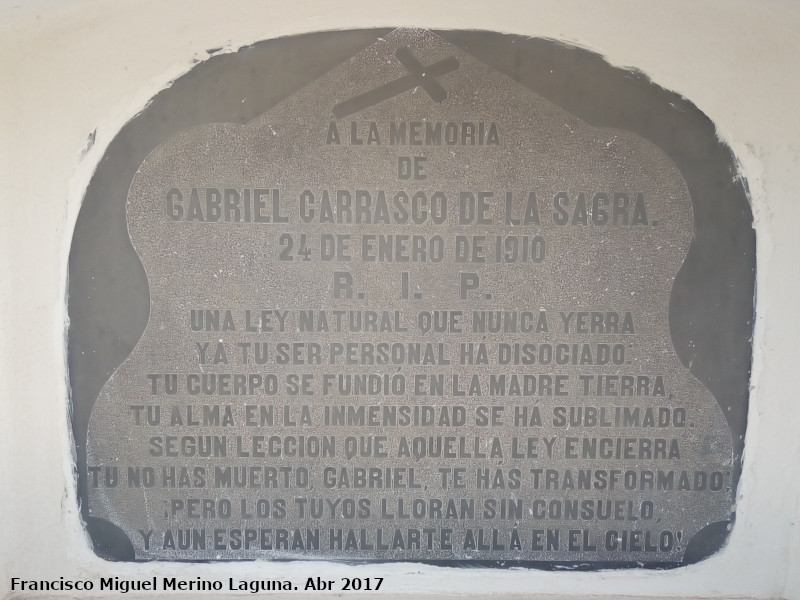 Cementerio de San Juan Bautista - Cementerio de San Juan Bautista. Tumba con epitafio