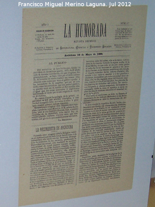 Historia de Archidona - Historia de Archidona. La Humorada 1890