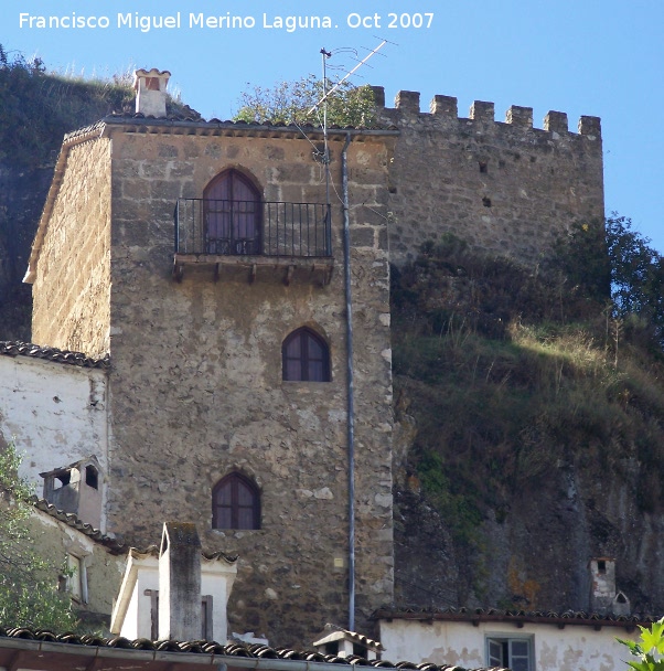 Castillo de la Yedra - Castillo de la Yedra. Torren del tercer recinto convertido en vivienda, detrs de l el segundo recinto