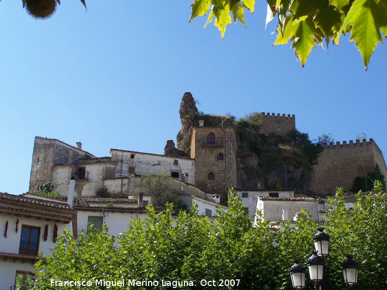 Castillo de la Yedra - Castillo de la Yedra. A la izquierda dos torreones del tercer recinto convertidos en viviendas y a la derecha murallas del segundo recinto