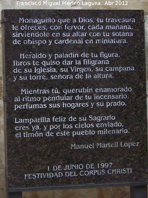Monumento al Monaguillo - Monumento al Monaguillo. Poema