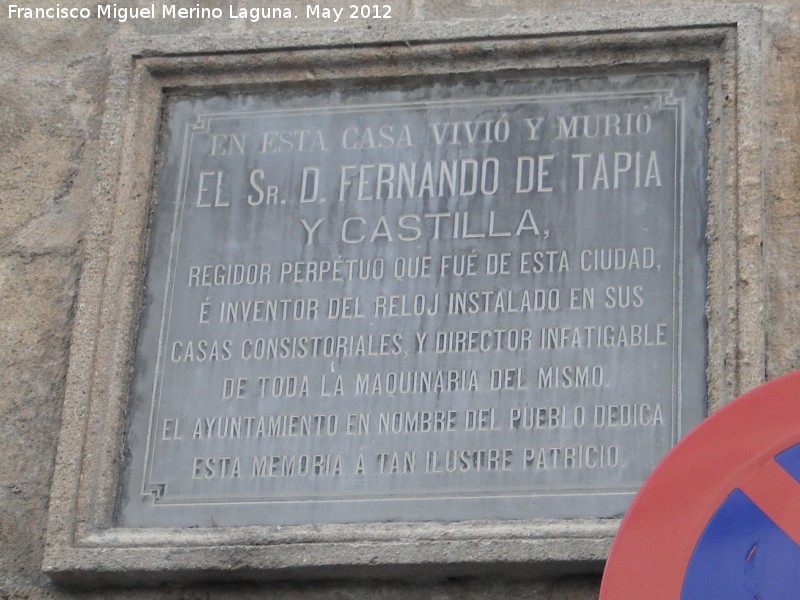 Casa de Fernando Tapia - Casa de Fernando Tapia. Placa