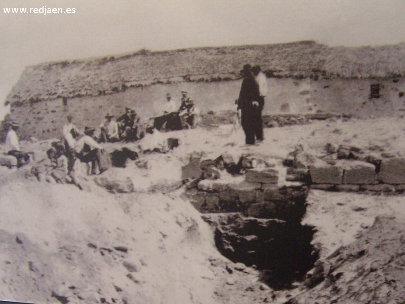 Aldea Bolonia - Aldea Bolonia. Viviendas de Bolonia durante de las excavaciones arqueolgicas. 1919