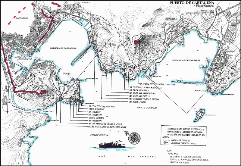 Historia de Cartagena - Historia de Cartagena. Plano del Puerto de Cartagena y sus defensas