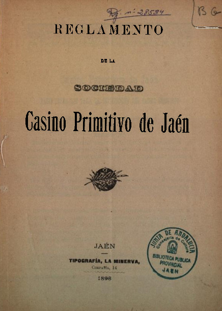 Casino de Artesanos - Casino de Artesanos. Reglamento del Casino Primitivo de Jan de 1898