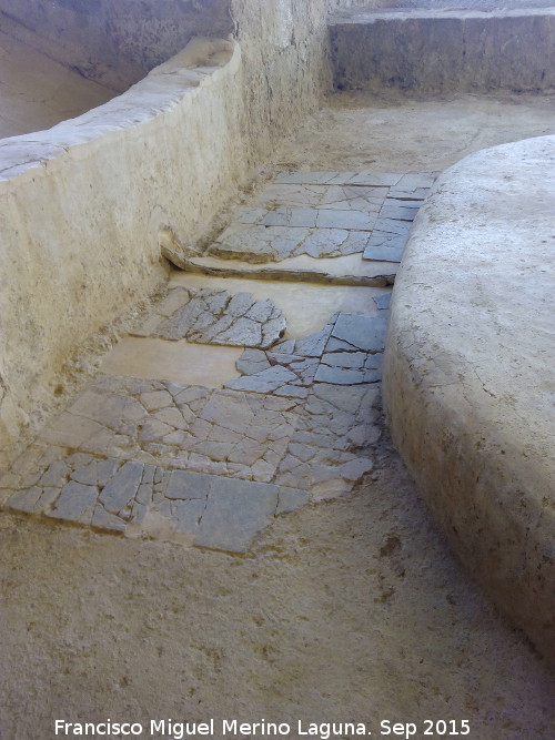 Villa romana de El Ruedo - Villa romana de El Ruedo. Solera entre la fuente y el triclinium