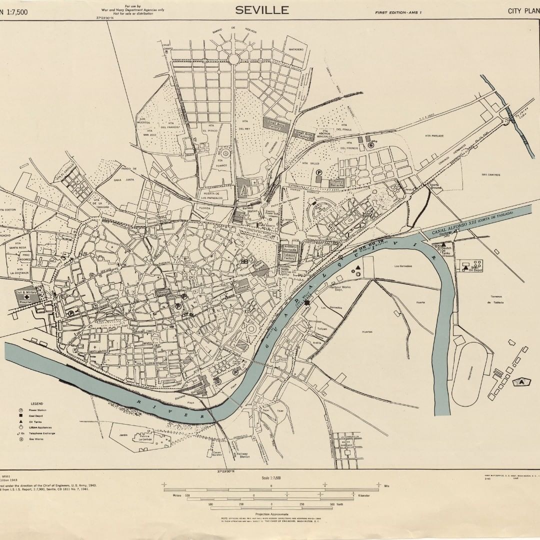 Historia de Sevilla - Historia de Sevilla. Plano del ejrcito de EEUU 1943