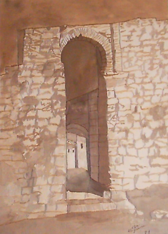 Muralla de Jan. Puerta de Martos - Muralla de Jan. Puerta de Martos. Cuadro de Isabel Laguna Lpez