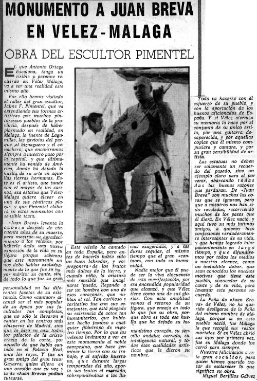 Monumento a Juan Breva - Monumento a Juan Breva. Prensa de 1937