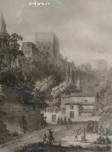 Historia de Granada. Dibujo antiguo. Casa de los Tiros