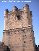 Castillo de la Atalaya. Torre del Homenaje con las marcas de los caonazos