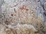 Pinturas rupestres del Abrigo de la Cantera. Antropomorfo femenino con los brazos en asa y cabeza cuadrada