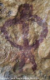 Pinturas rupestres de la Cueva de la Graja-Grupo XIII. Antropomorfo tipo phi con dos piernas y cabeza redonda
