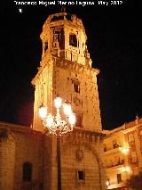Baslica de San Ildefonso. Torre campanario. De noche con la luna de fondo