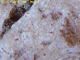Eremitorio de la Cueva de las Cruces. Base circular de la cruz rayada sobre escrita por un grabado de los aos 80