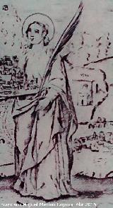 Batn de Santa Potenciana. Dibujo de Martn Ximena Jurado de 1654 donde se ve el puente y dos molinos, uno ser ste