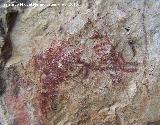 Pinturas rupestres de la Cueva de los Herreros Grupo IX. Figura desvada con finas lneas hacia en ciervo y marco de la escena
