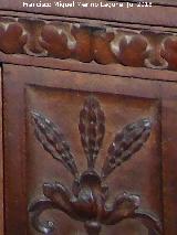 Catedral de Jaén. Coro. Natividad de María. Detalle de la pilastra derecha del espaldar
