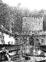 Alhambra. Patio de los Arrayanes. Patio de la Alberca. Dibujo de F. J. Parcerisa 1850