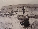 Aldea Bolonia. Viviendas de Bolonia durante de las excavaciones arqueolgicas. 1919