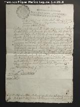 Historia de Cartagena. Certificado de servicios militares. Cartagena 1770. Exposición Palacio Villardompardo - Jaén