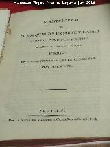 Historia de Sevilla. Manifiesto de Manuel Uriarte de Landa. Prefecto de Jan. 1811. Exposicin Palacio Villardompardo - Jan